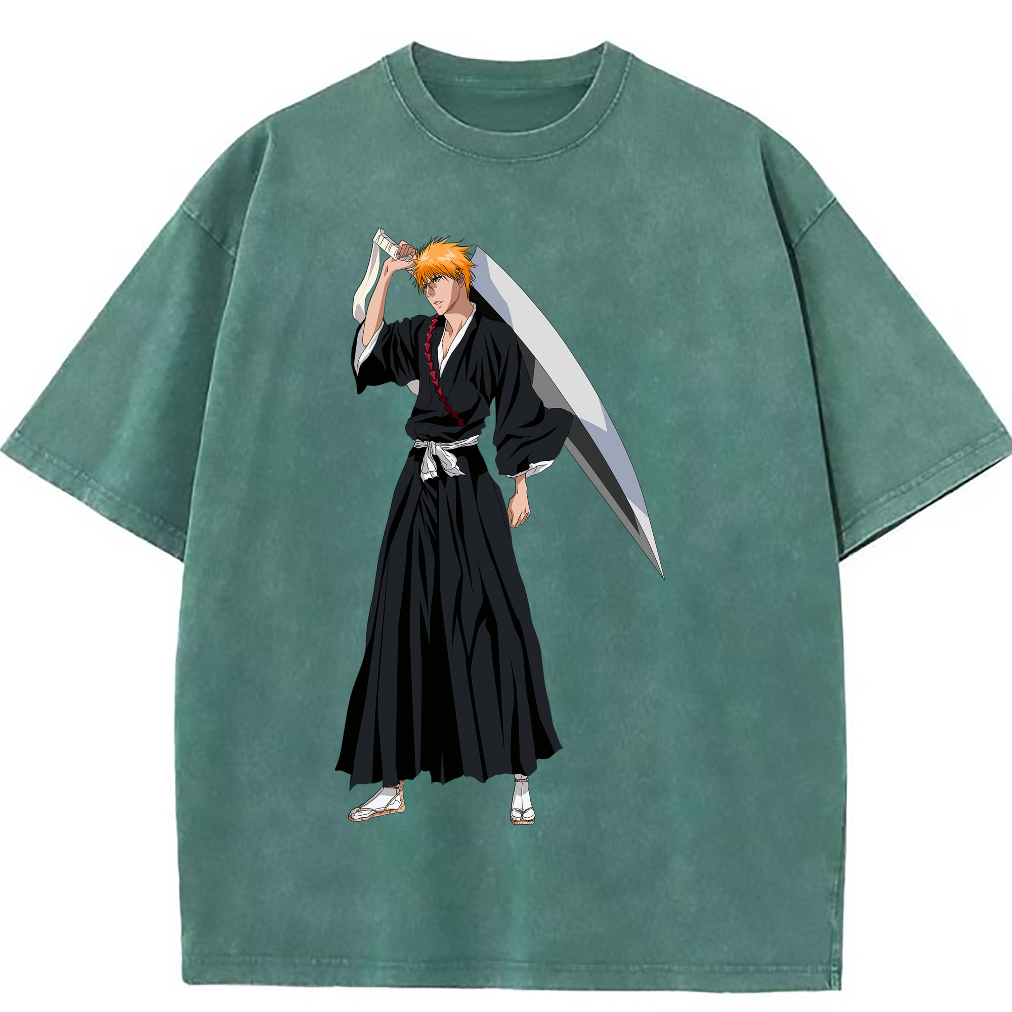 （画像用） ブリーチ 黒崎一護（くろさき いちご）BLEACH Kurosaki Ichigo 綿100% ヴィンテージ風 半袖Tシャツ（フロントプリント）